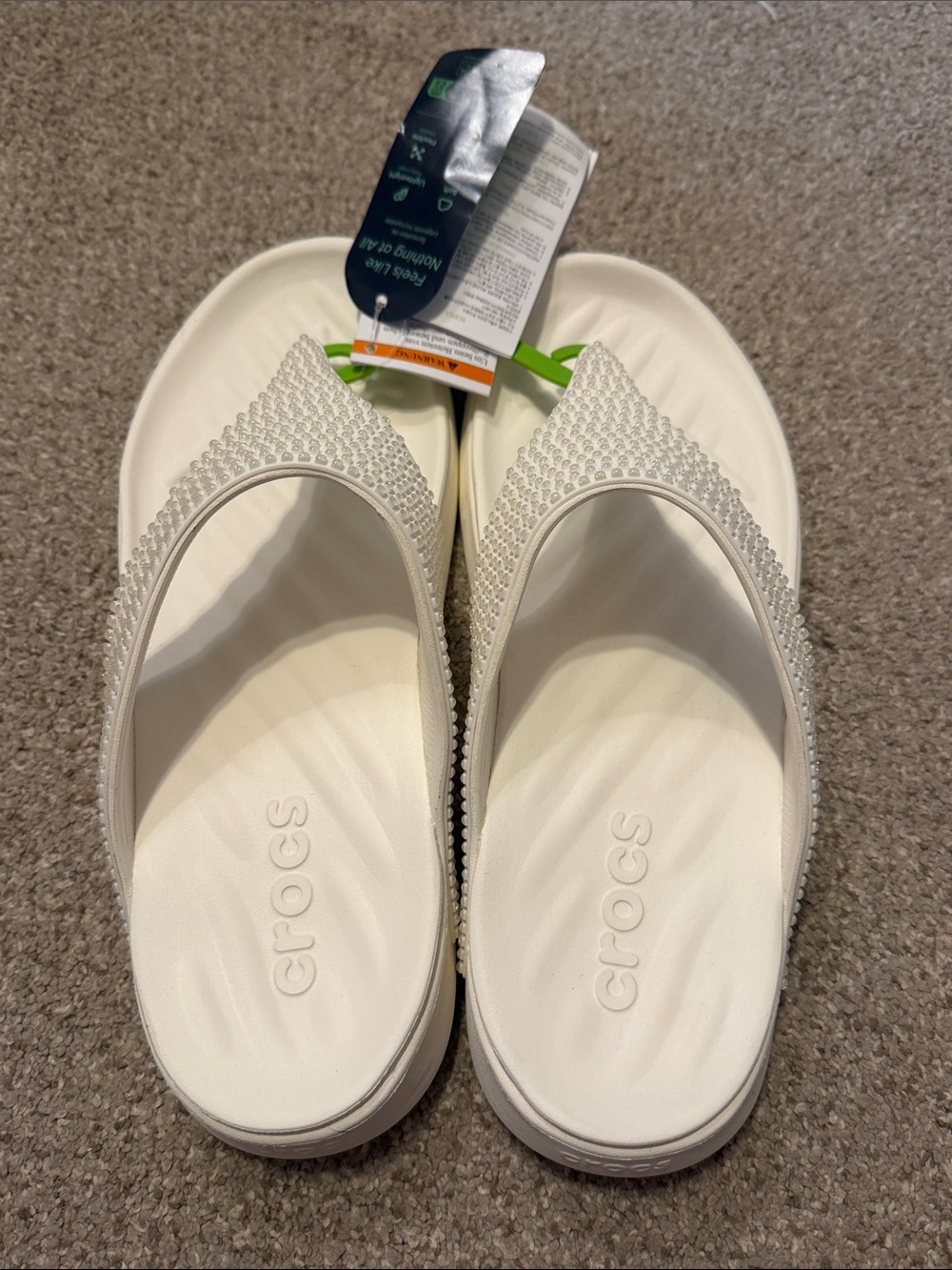 CROCS Women’s White Getaway Gems Slide Sandals with Textured Strap